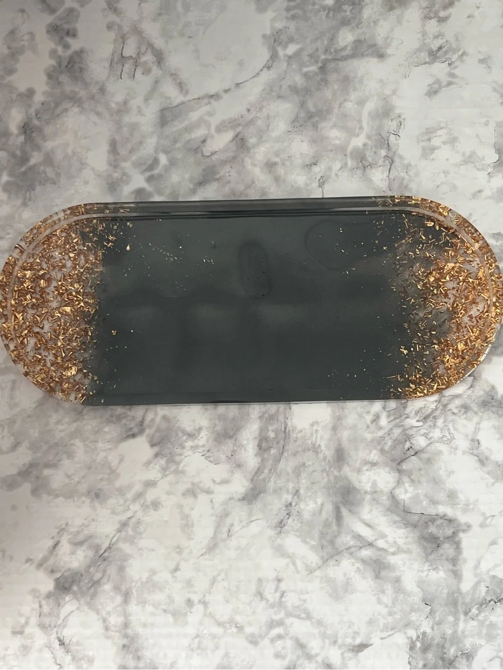 Black Resin Decorative Tray with Gold Flakes